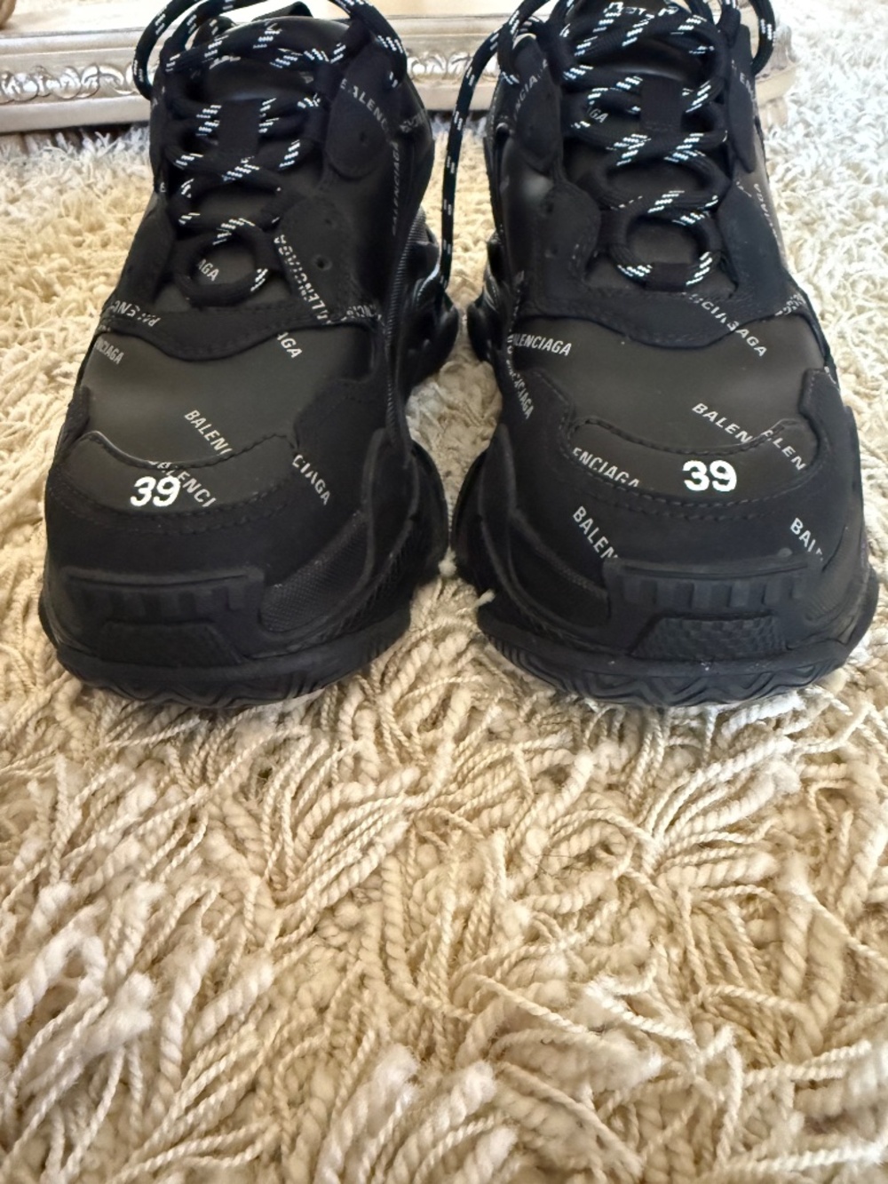 BALENCIAGA Triple S All Over Logo Sneaker Shoe Black / White 39 EU / 9 US - Picture 8 of 10